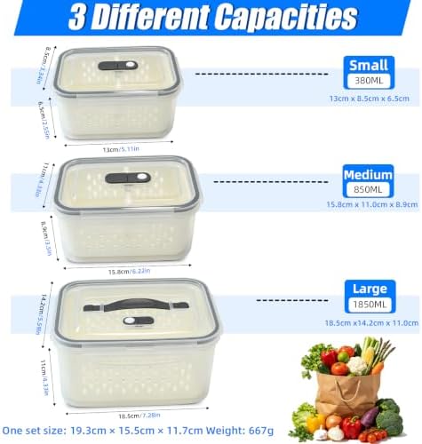 3 Pack Fruit Storage Containers for Fridge with Removable Colander