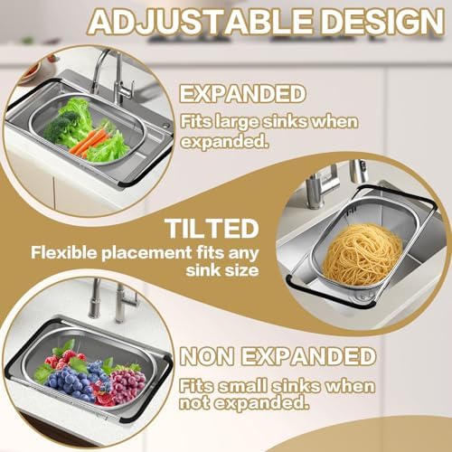 Over the Sink Colander, 6QT, Stainless Steel