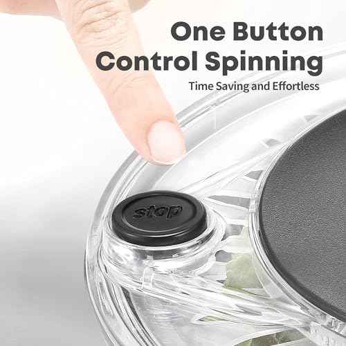 5.3Qt Stainless Steel Salad Spinner with Stop Button, BPA-Free Vegetable Lettuce Spinner, Transparent Lid & Drainage Hole, Non-Slip Base, Dishwasher Safe Fruit Washer