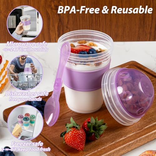 Freshmage 4 Pack 20 oz Yogurt Parfait Cups with Lids & Folding Spoons