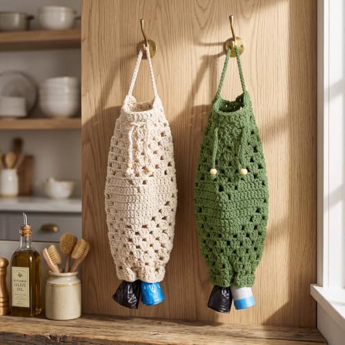 2 Pcs Crochet Plastic Bag Holders Boho Macrame Grocery Bag Holder