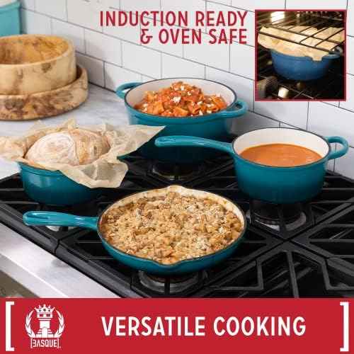 Basque Enameled Cast Iron Cookware Set, 7-Piece Set (Biscay Blue)