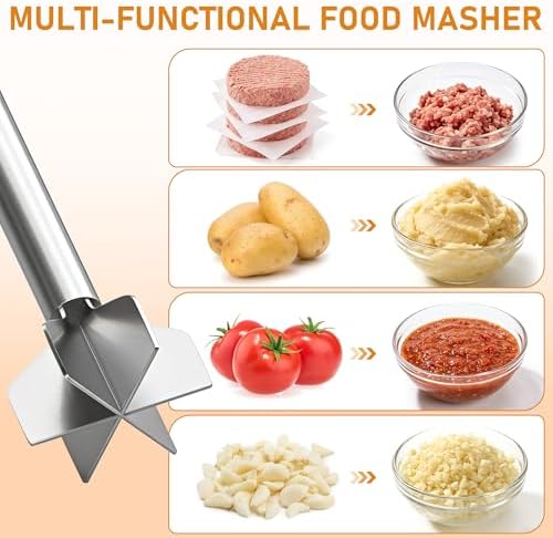 Meat Masher, 6 Blade Stainless Steel Ground Beef Chopper Kitchen Tool