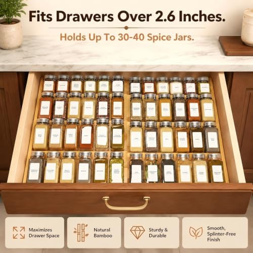 Bamboo Spice Drawer Organizer Expandable