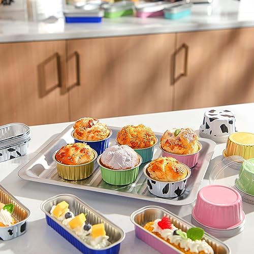 Dandat 120 Pcs Mini Loaf Pans with Lids and Spoons Aluminum Foil