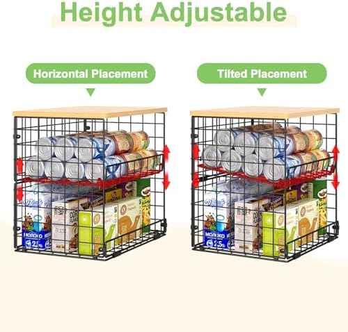 4 Pack Stackable Wire Pantry Baskets with Wooden Tops