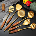 Gold Kitchen Utensils Stainless Steel with Wooden Handle 6 PCS