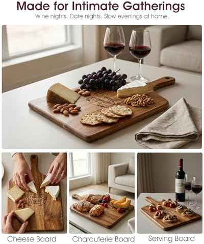 100% Acacia Wood Charcuterie Board Gift Set with Handle & 4 Cheese Knives