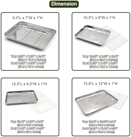 Aspire Stainless Steel Baking Sheet Pan Tray Set with Rack