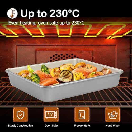 9x11 Baking Pan, Toaster Oven Rectangle Cake Pan Heavy Duty, Silver