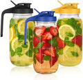 3 Pack Glass Mason Jar Pitcher with Pour Spout Lid, 64OZ Leak-proof