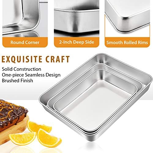 E-far Baking Pans Set of 3, Stainless Steel Sheet Cake Pan for Oven