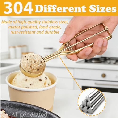 Gold Ice Cream Scoop 304 Stainless Steel Cookie Scoops for Baking