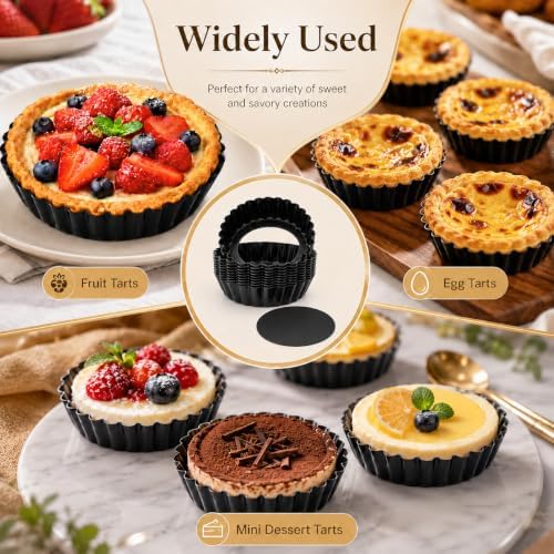 32 Pack Mini Tart Pans 3.1 Inch, Nonstick Carbon Steel Tartlet Pans