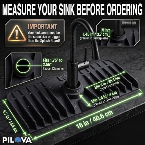Kitchen Sink Splash Guard – 16" x 5.7" Silicone Faucet Mat with Secure