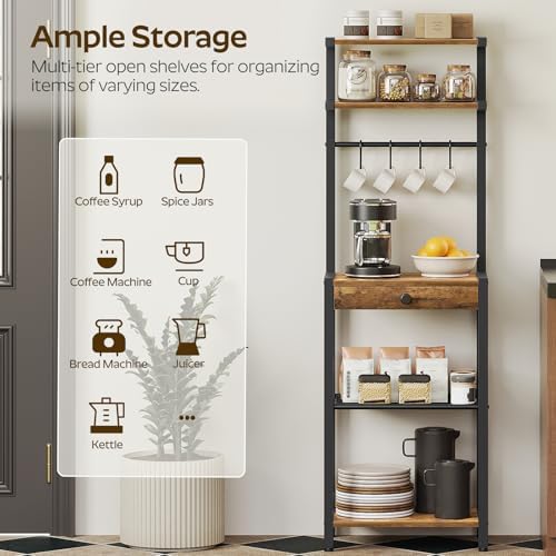 YATINEY 5-Tier Coffee Bar Station, Rustic Brown