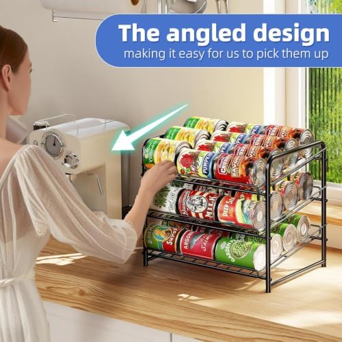 Simple Trending Can Rack Organizer, Stackable Can Storage Dispenser Holds up to 36 Cans for Kitchen Cabinet or Pantry, Black