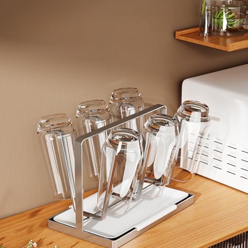 Cup Drying Rack with 6 Hooks, Stainless Steel Cup Holder, Vertical
