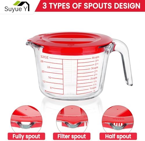 Measuring Cup 4 Cup/1000ML Glass liquid Measuring Cups with Lids