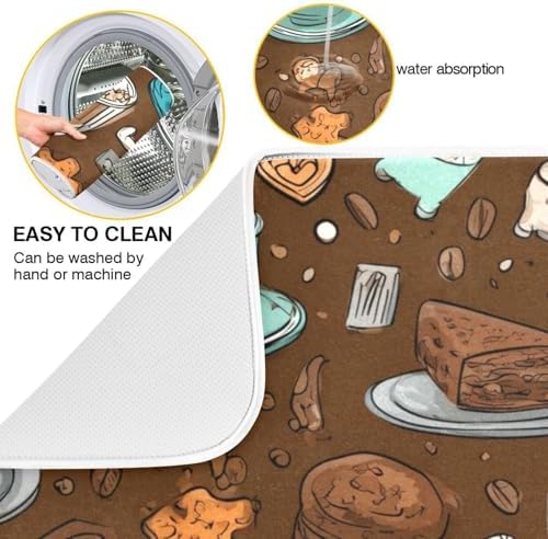 OTVEE Coffee Treat Art Dish Drying Mat for Kitchen Counter Absorbent