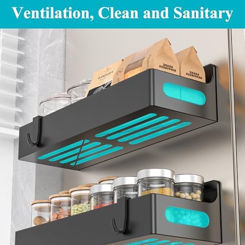 HuggieGems 4 Pack Black Magnetic Refrigerator Spice Racks
