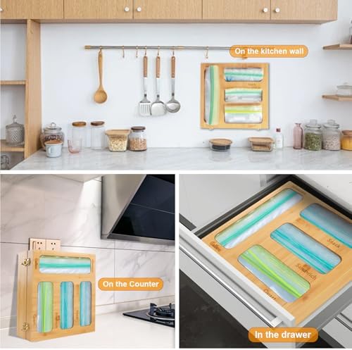 Bamboo Food Bag Organizer for Kitchen Drawer, a bamboo 4 slots - made
