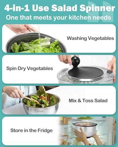 Stainless Steel Salad Spinner with Storage Lid, 5.3 Qt, BPA-Free