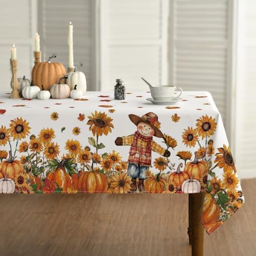 Horaldaily Fall Tablecloth 52 x 70 Inch Rectangular Scarecrow Pumpkin