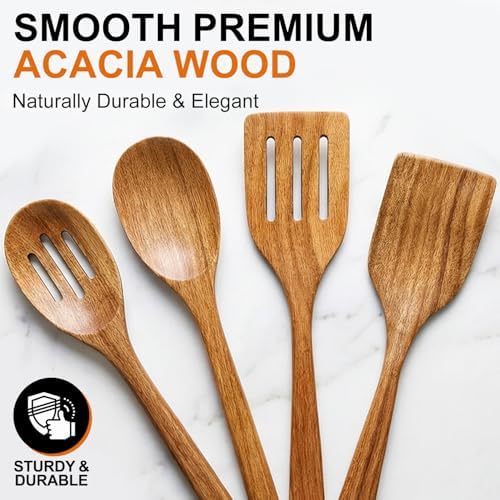 Acacia Wood Kitchen Utensil Set, Wooden Spoon and Spatula