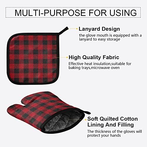 Oven Mitts Quilted Cotton Lining Buffalo Red Plaid Potholders BBQ