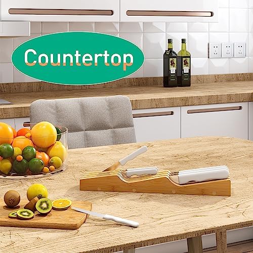 Natural Knife Drawer Organizer for 7 Knives