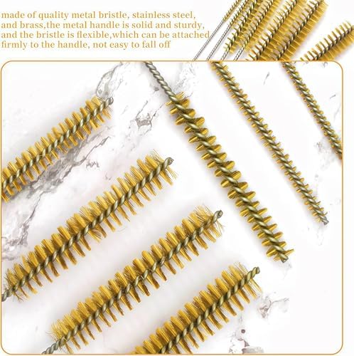 7 PCS Brass Wire Tube Brush Kit Wire Bottle Brushes, 11'' Long-Handle