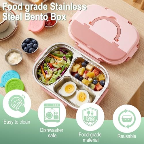 FoldTier 3 Pack Stainless Steel Lunch Boxes Include 3 Lidded Condiment