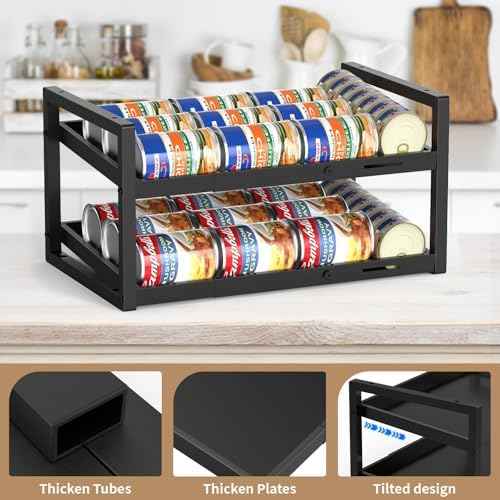 2-Tier Can Organizer for Pantry, Expandable Length Can Rack for Kitchen Shelf Organizer and Storage, Sturdy Metal Standing Can Holder for Canned Soup Soda Food Goods Storage, Stackable
