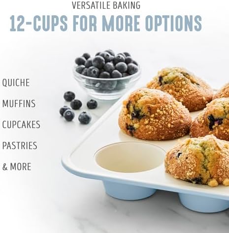 GreenLife 12 Cup Ceramic Nonstick Muffin Pan, Blue Haze
