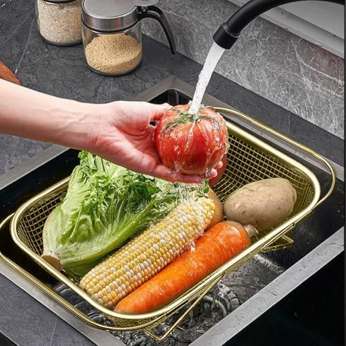 Over the Sink Colander, Expandable Baskets with Fine Mesh Strainer