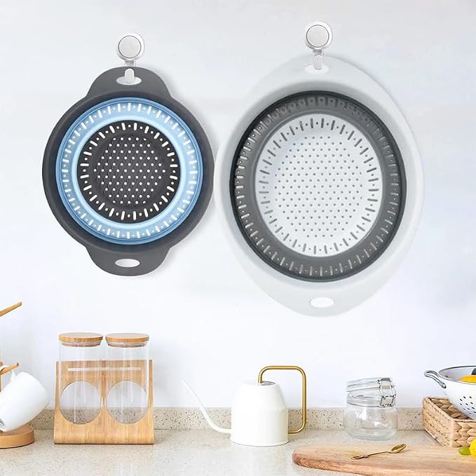Collapsible Colander Set, Square Round Triangles Silicone Kitchen Strainer - Image 6