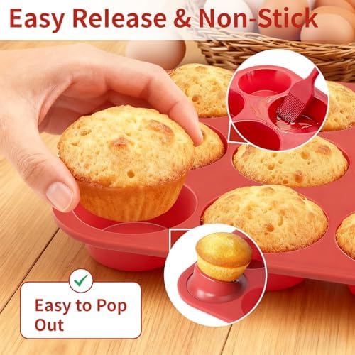 Silicone Muffin Pan with Metal Reinforced Frame,2 Pcs 2.9" Regular