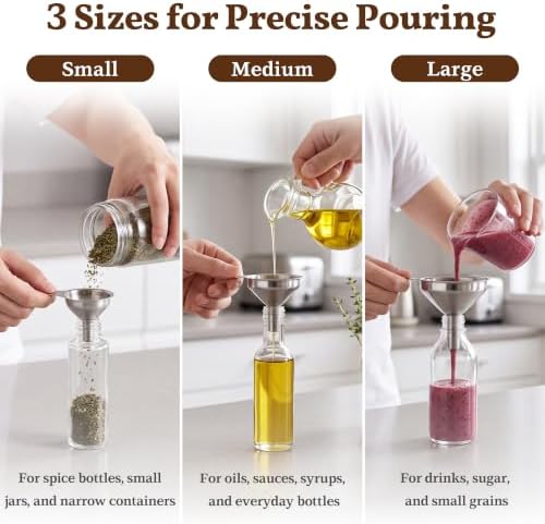 Mini Stainless Steel Funnel, Set of 3 for Filling Bottles and Kitchen