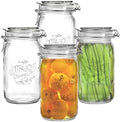 Tebery 4 Pack Clear Wide Mouth Glass Mason Jars with Airtight Clamp