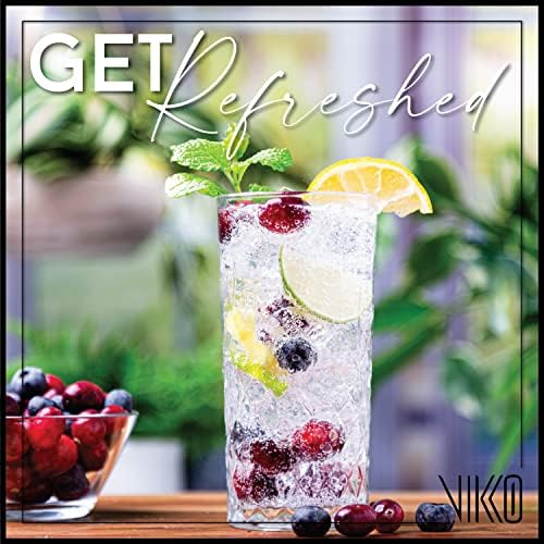 Vikko Drinking Glass, Set of 6 Crystal Style Tall Beverage Glasses