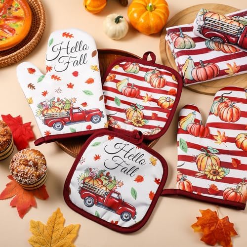 Qinyoung 6-Piece Pumpkin Pot Holders and Oven Mitts