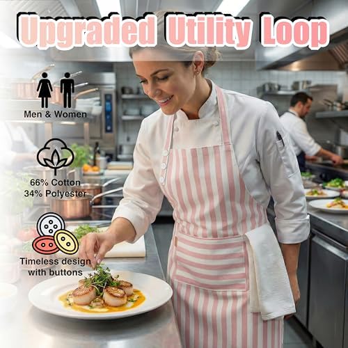 TOSHEX Kitchen Apron Cotton Waterdrop Resistant Adjustable Button