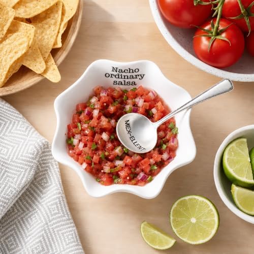 Mud Pie Salsa Ceramic Dip Cup Set, Nacho, White & Silver