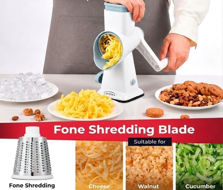 Rotary Cheese Grater Vegetable Slicer, 4-in-1, White