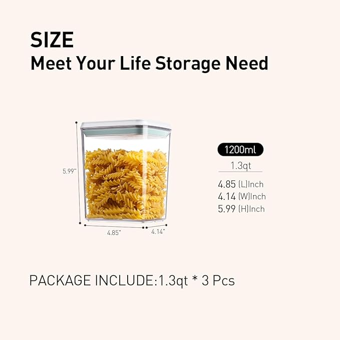 Airtight Food Storage Containers, 1.3Qt 3Pcs Pop Food Containers - Image 5