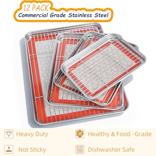 CEKEE Stainless Steel Baking Sheet Pan Set, 12-Piece