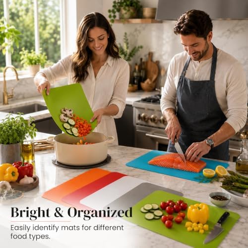 Simply Genius Flexible Cutting Board Set - Color-Coded Plastic Cutting