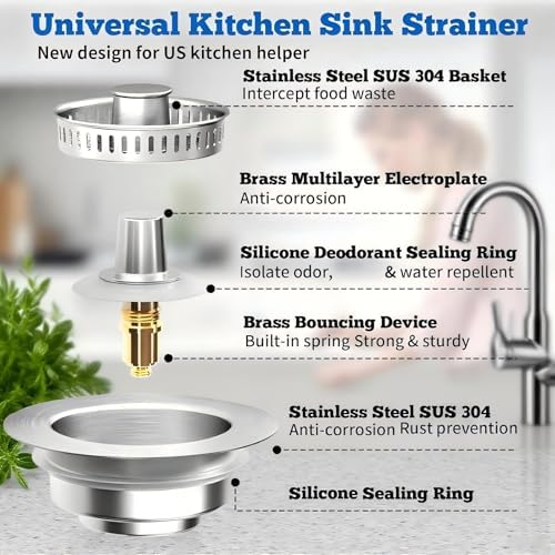 Kitchen Sink Drain Strainer Stopper, 3-1/2 Inch, 2 Pack