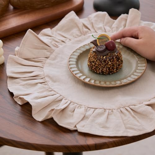 vctops 15 Inch Boho Apricot Cotton Placemats Set of 4, Round Ruffles
